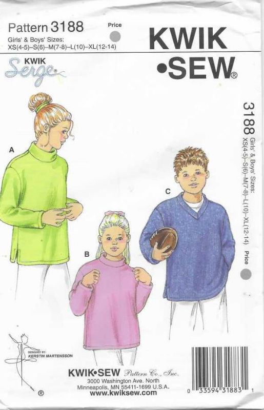 Picture of C114 KWIK*SEW 3188: CHILDS TOPS SIZE 4-14
