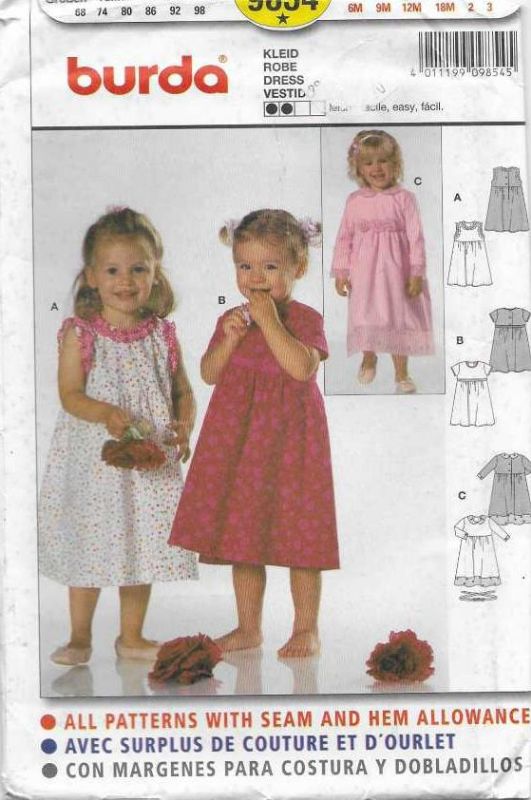 Picture of A67 BURDA 9854: CHILDS DRESS SIZE 6M-3YRS 