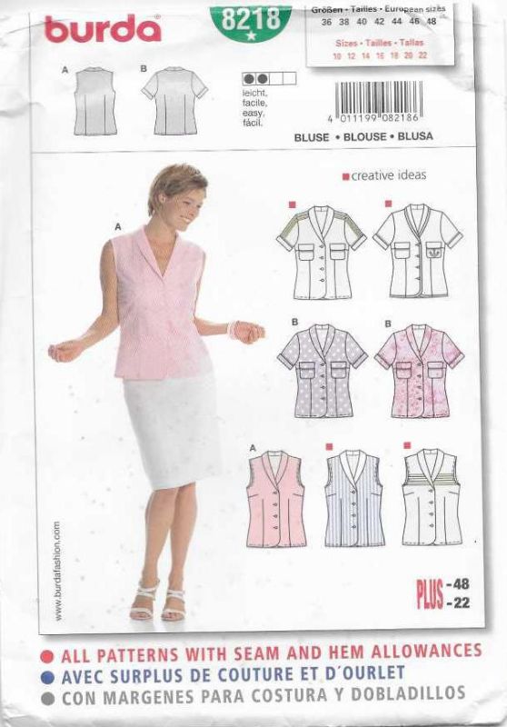 Picture of A21 BURDA 8218: BLOUSE SIZE 10-22