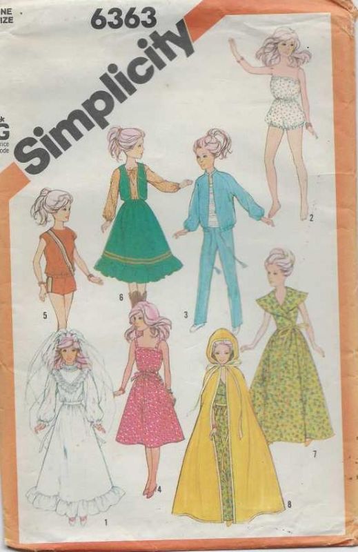 Picture of A36 SIMPLICITY 6363: BARBIE RETRO  DOLLS CLOTHES SIZE 11.5"-29cm 