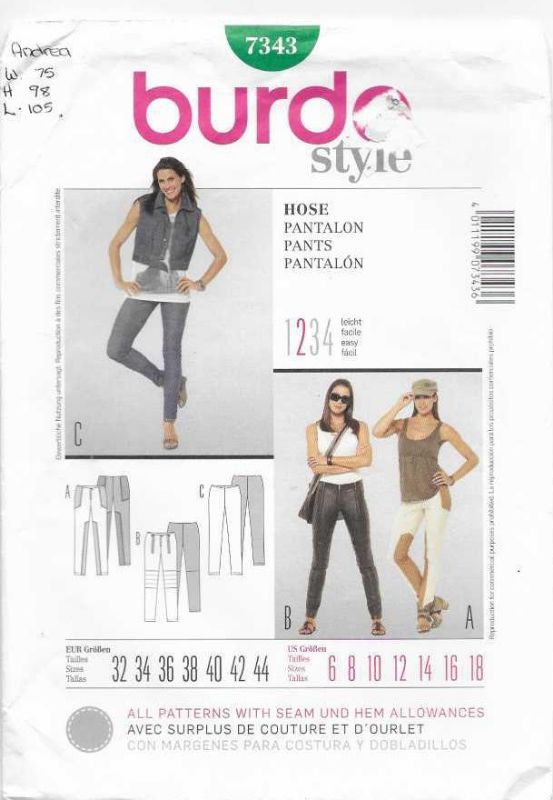 Picture of A19 BURDA 7343: PANTS SIZE 6-18
