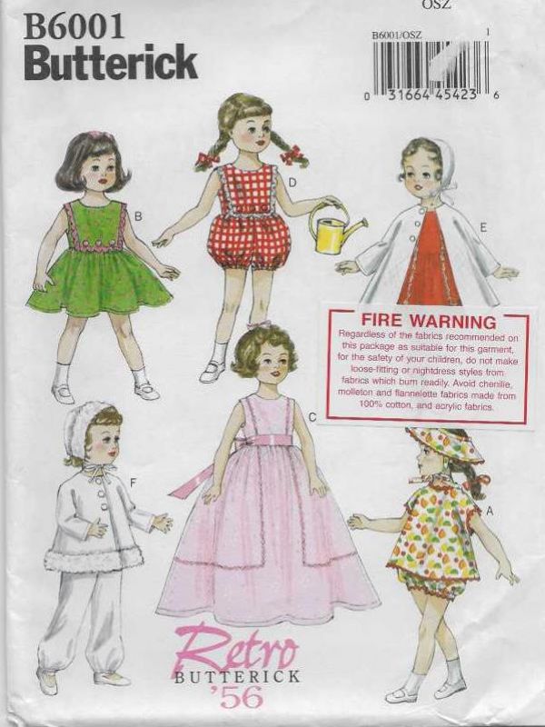 Picture of A30 BUTTERICK B6001: (RETRO "56)'DOLLS CLOTHES SIZE 18"or 45cm