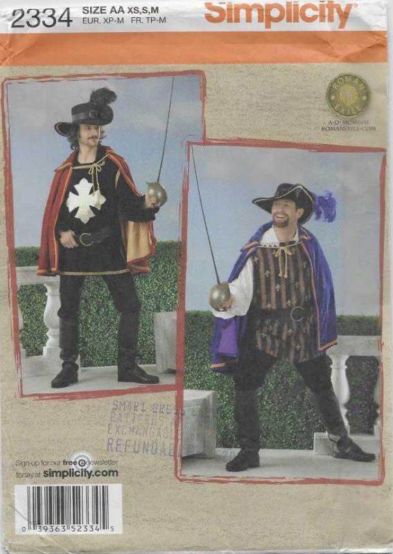 Picture of C179 SIMPLICITY 2334: MENS COSTUME SIZE XS-M