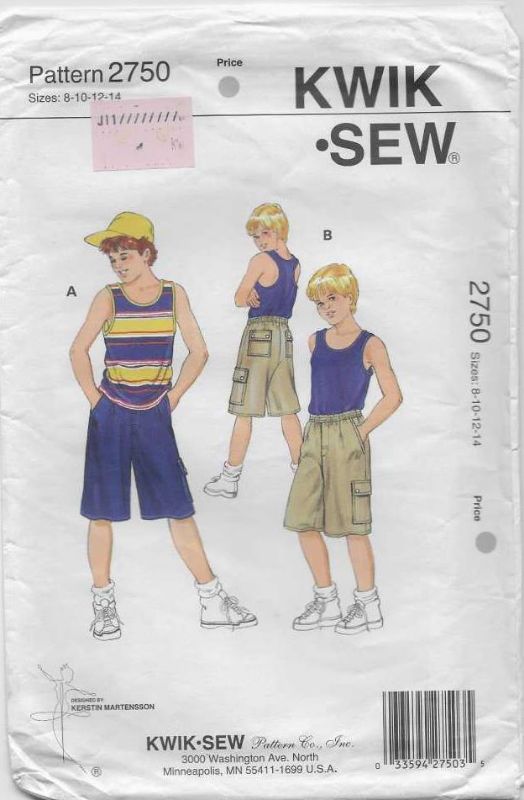 Picture of A62 KWIK*SEW 2750: BOYS TANK TOPS & SHORTS SIZE 8-14